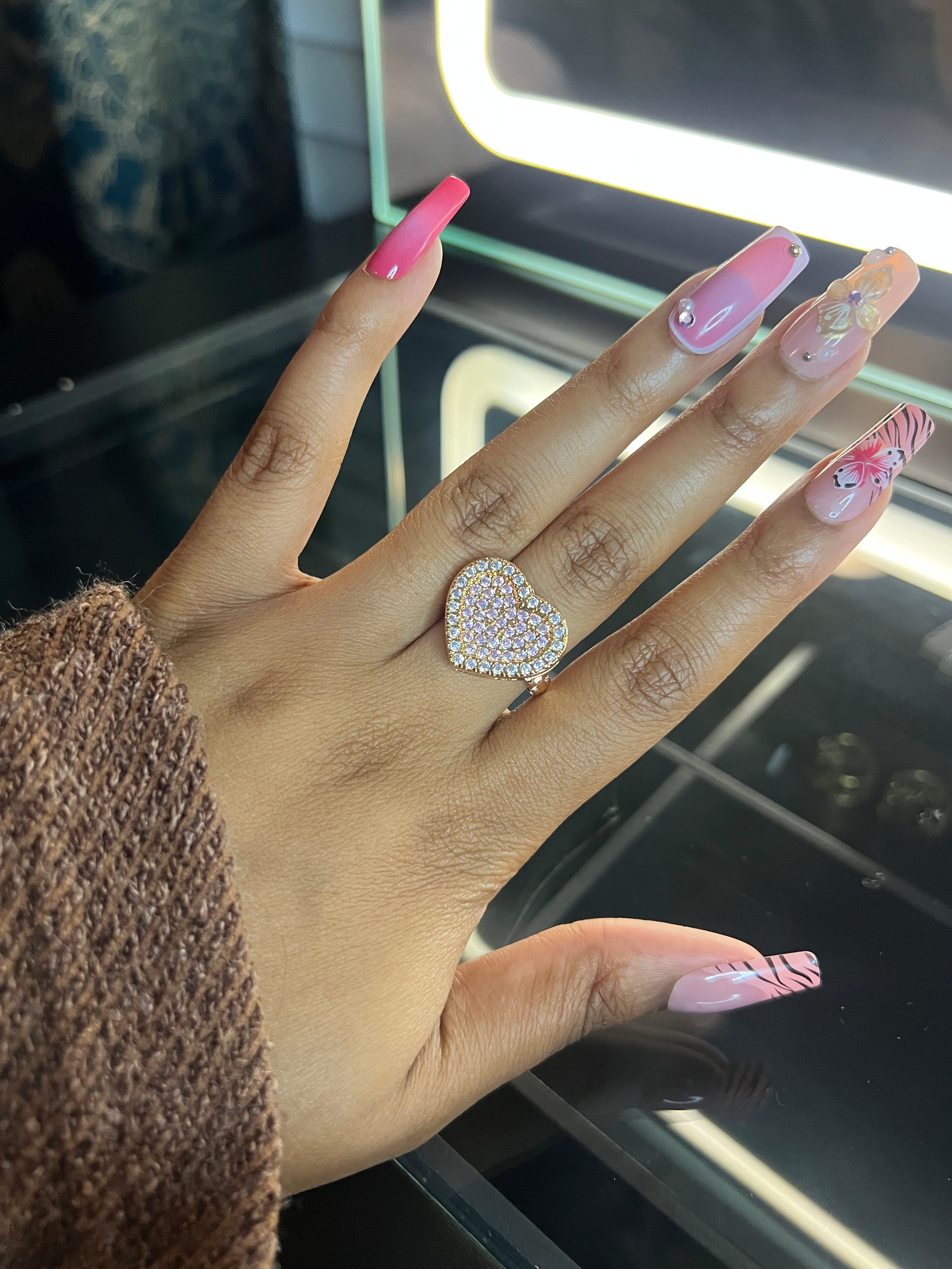 Pink bling heart ring