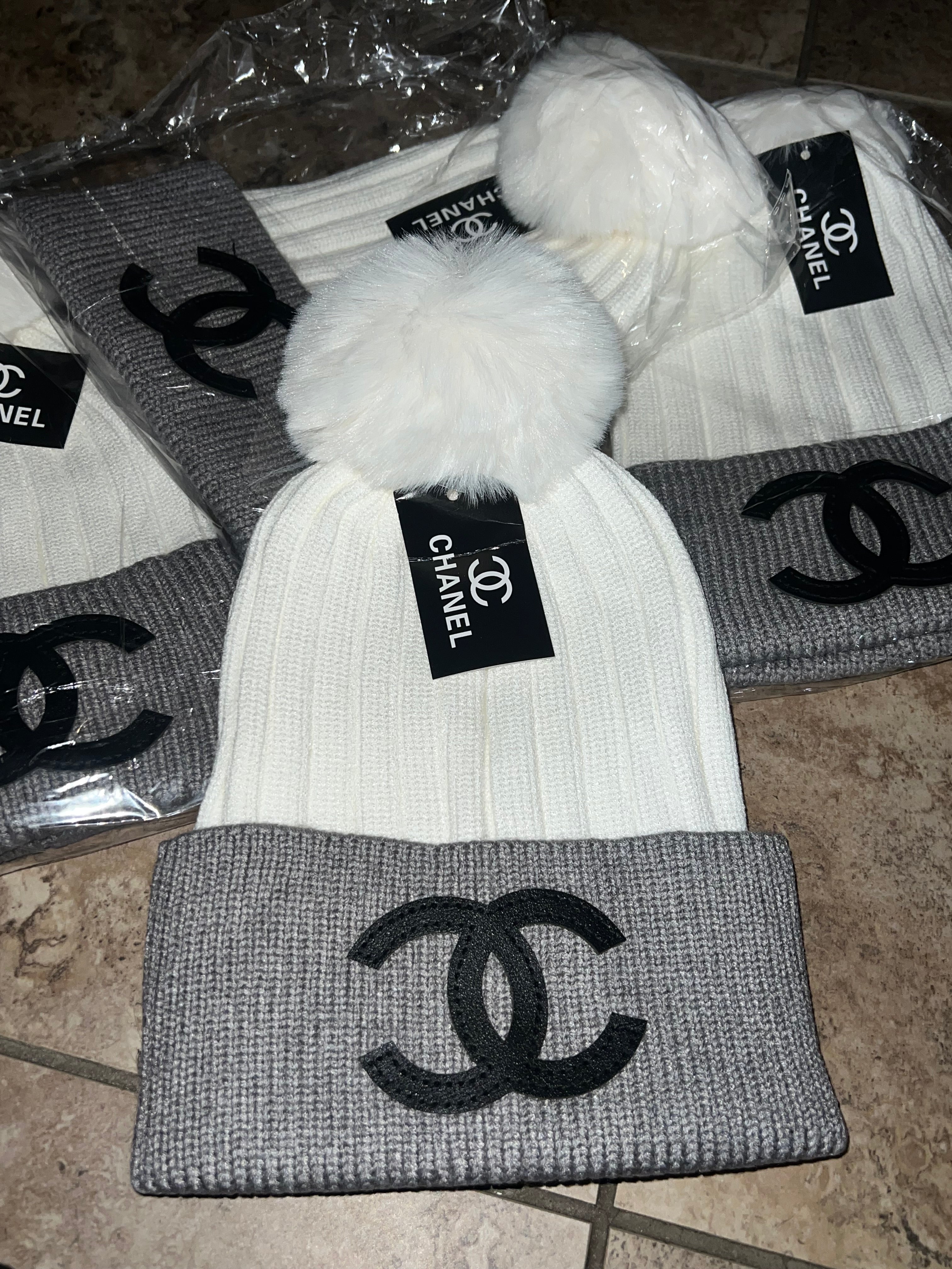 White and Grey C beanie