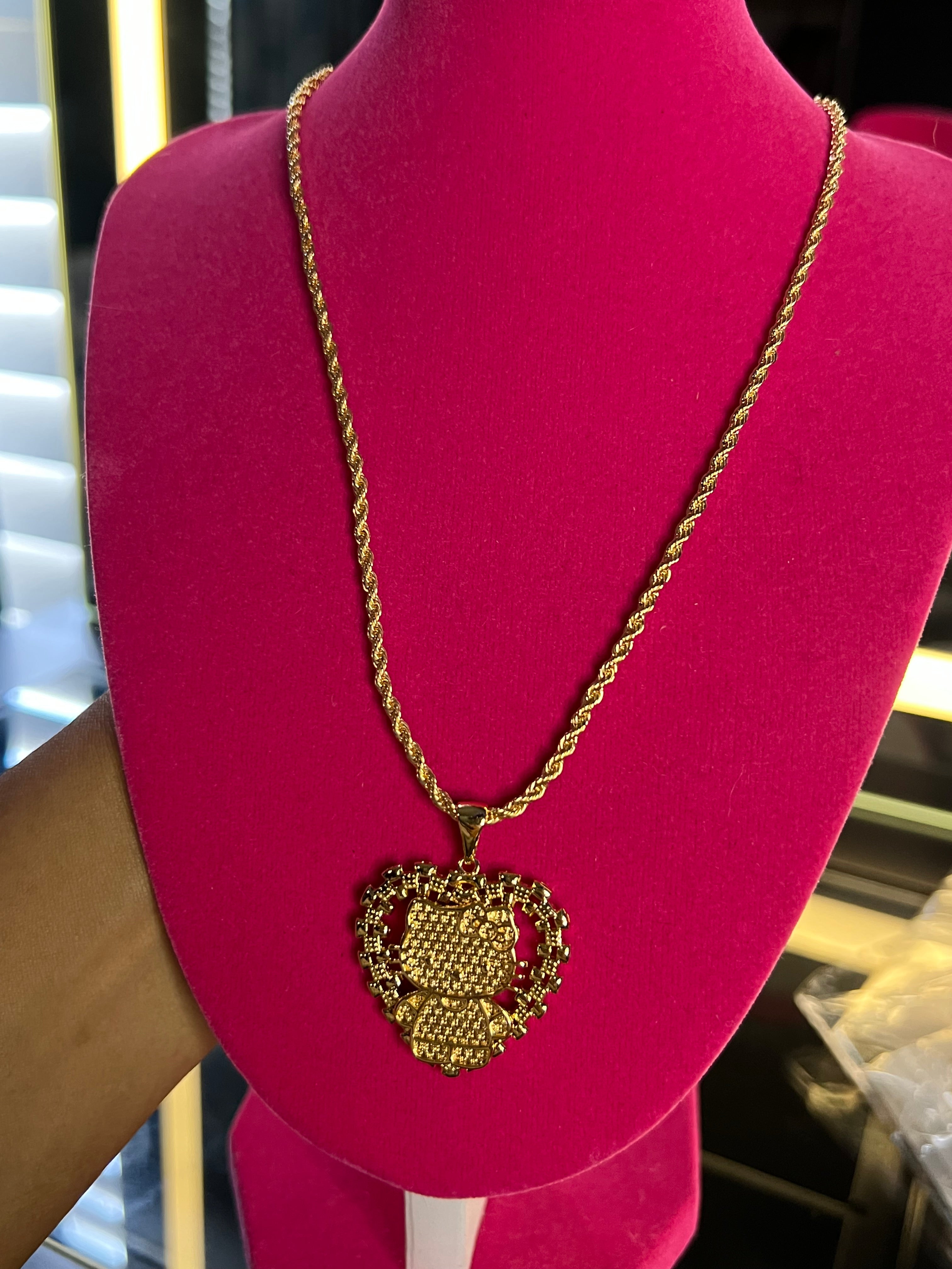 Rolex heart kitty necklace