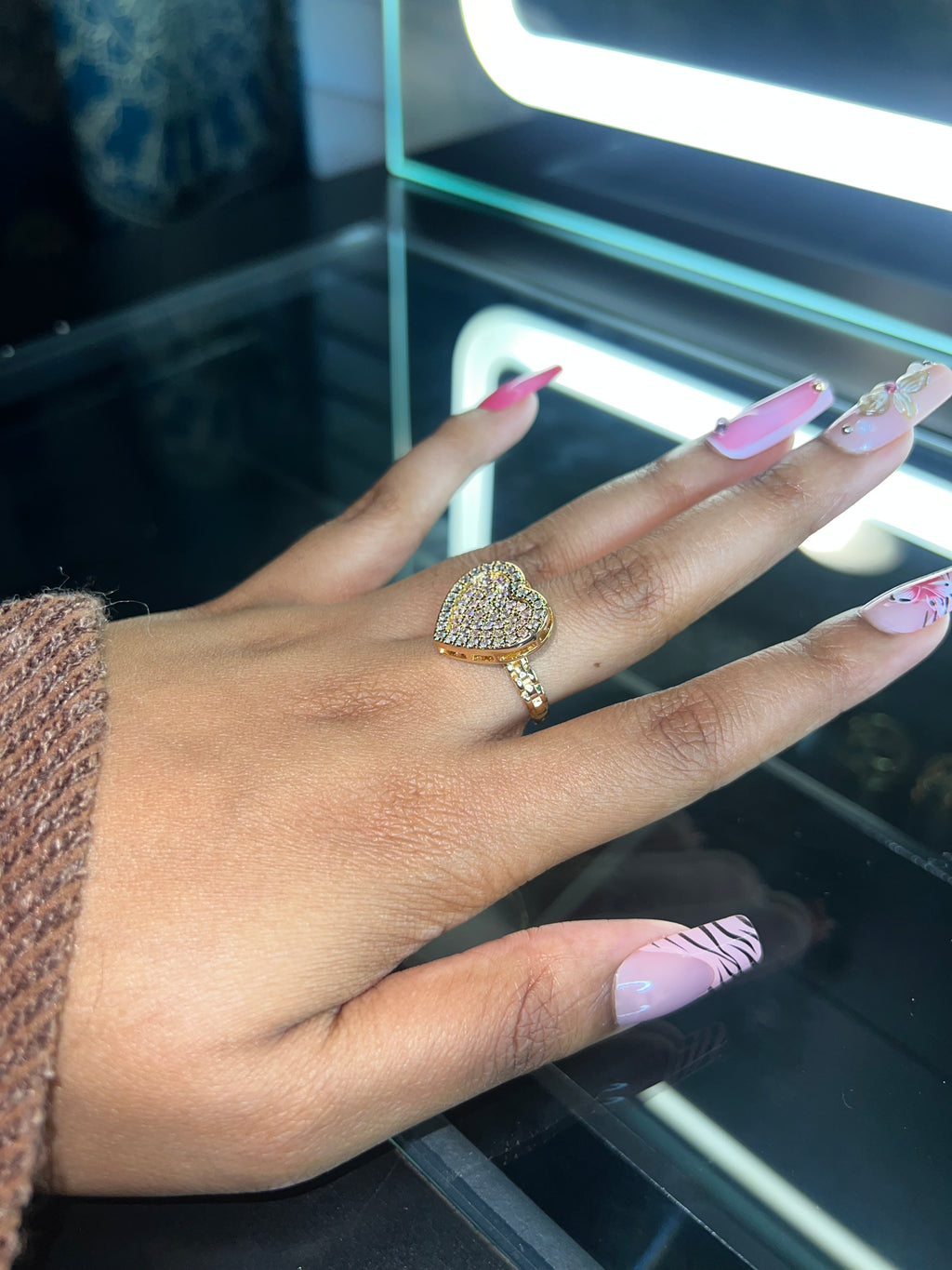 Pink bling heart ring