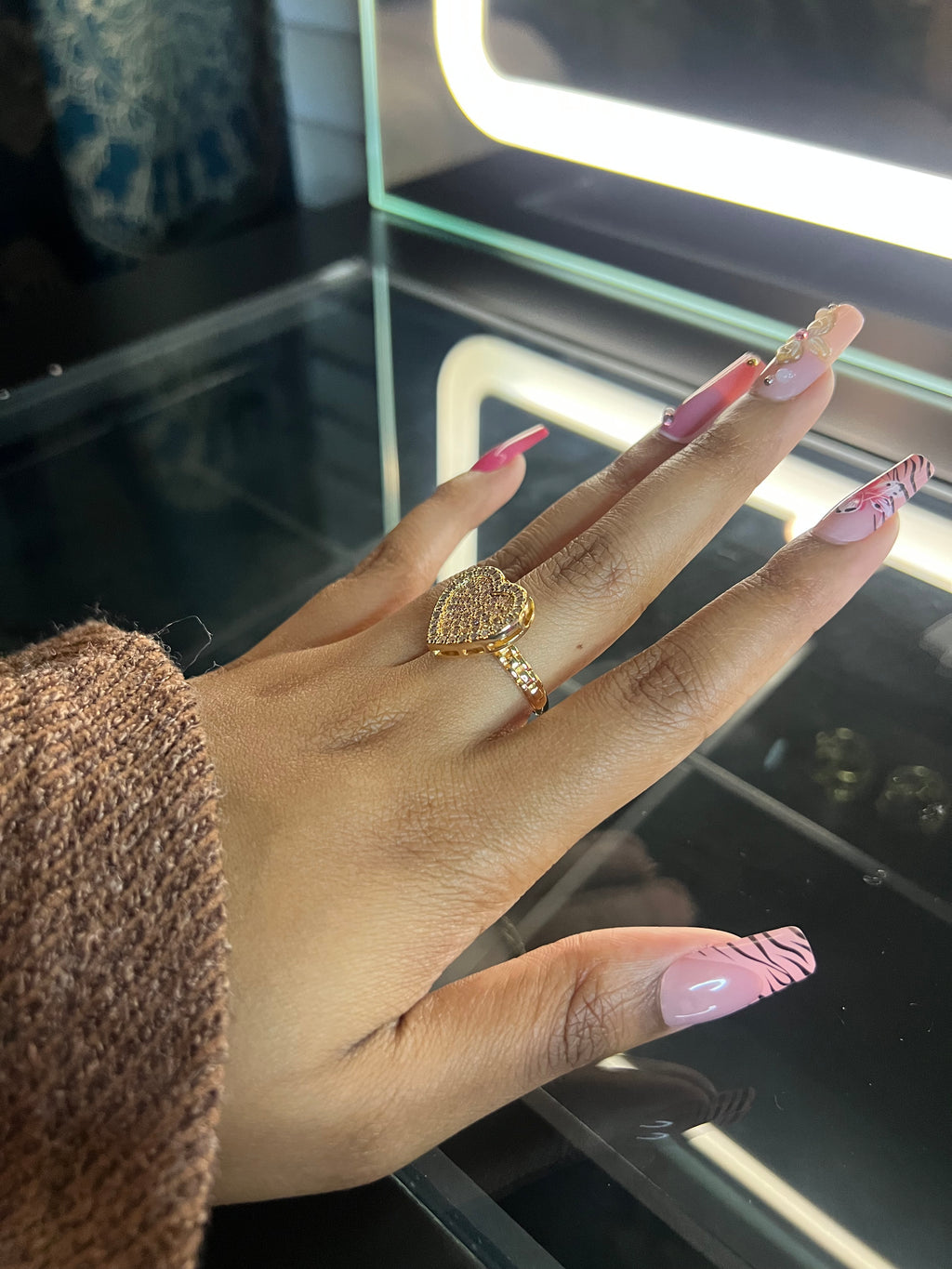 Pink bling heart ring
