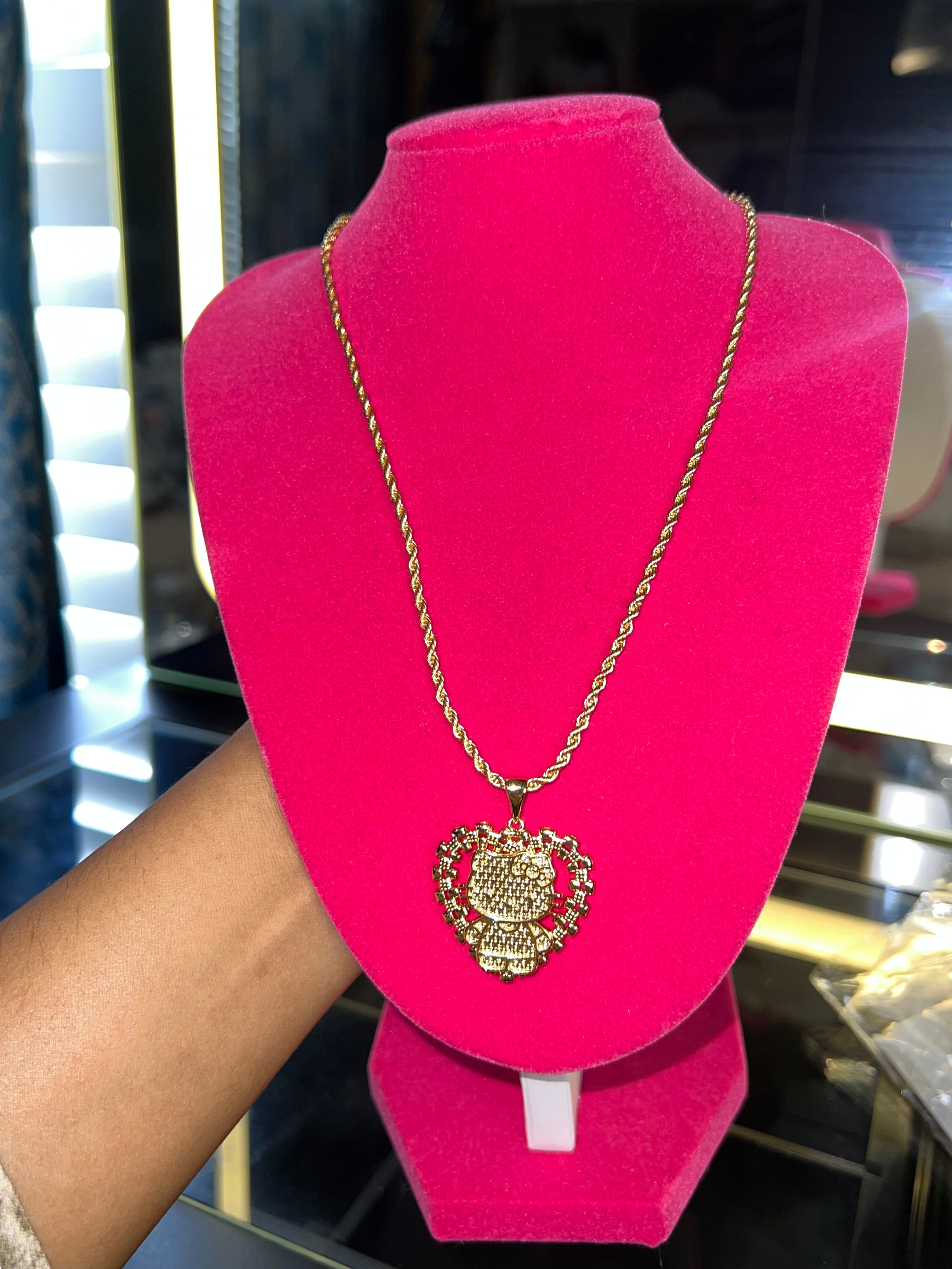 Rolex heart kitty necklace