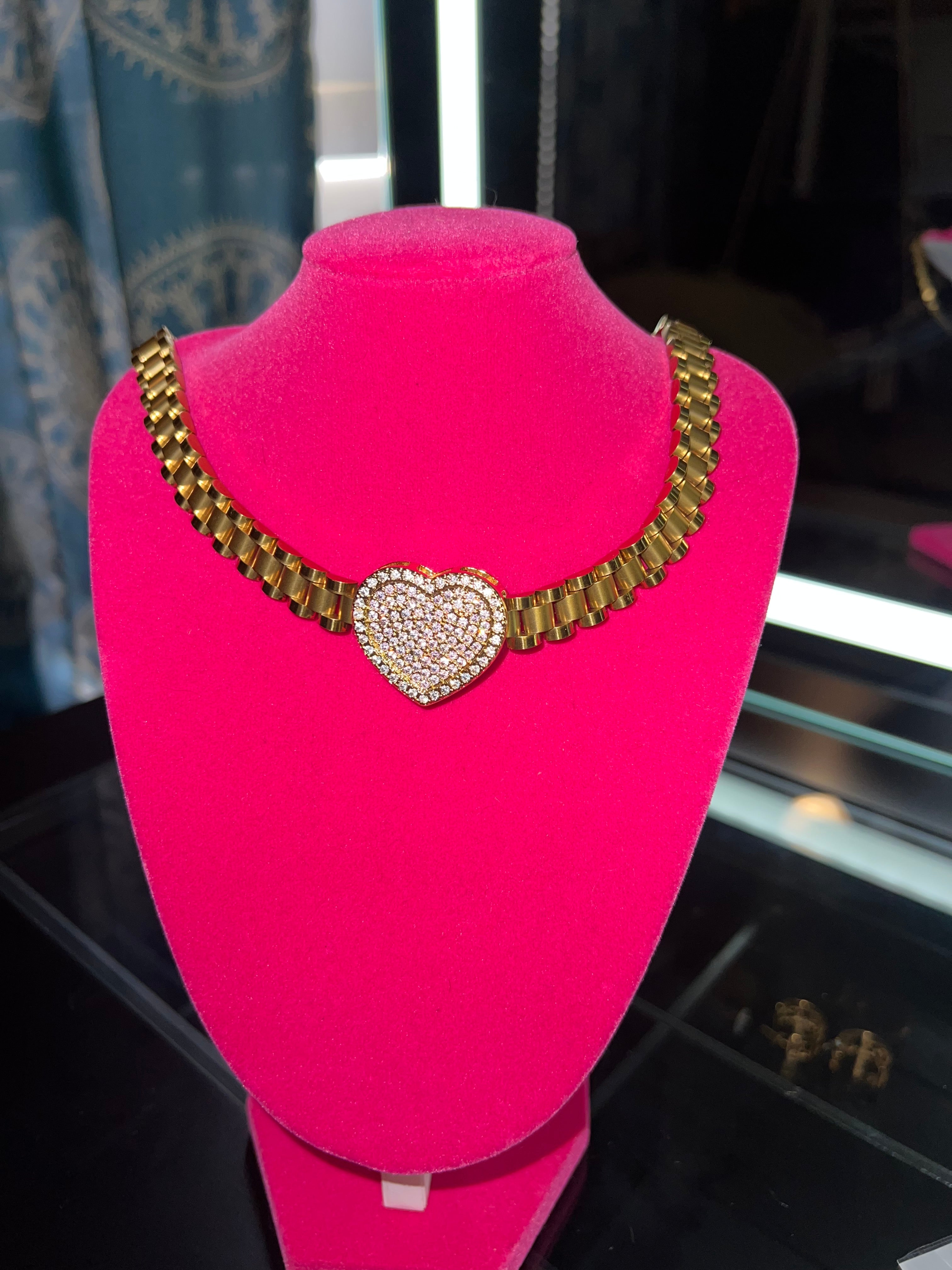 Bling heart Rolex chain