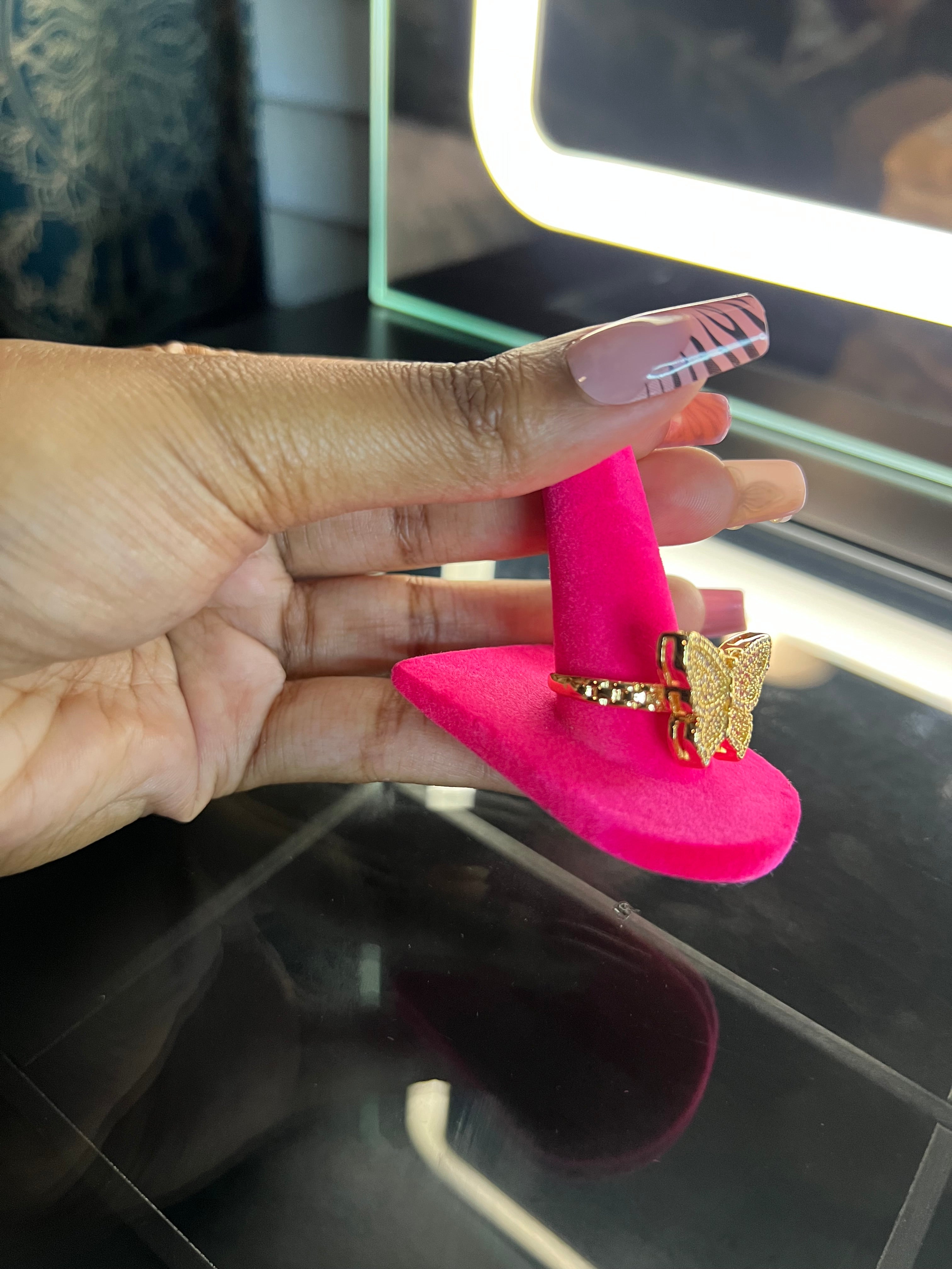 Pink bling butterfly ring