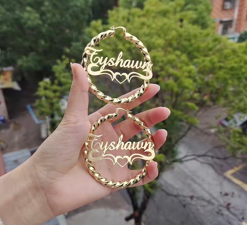 Custom name hoops with heart