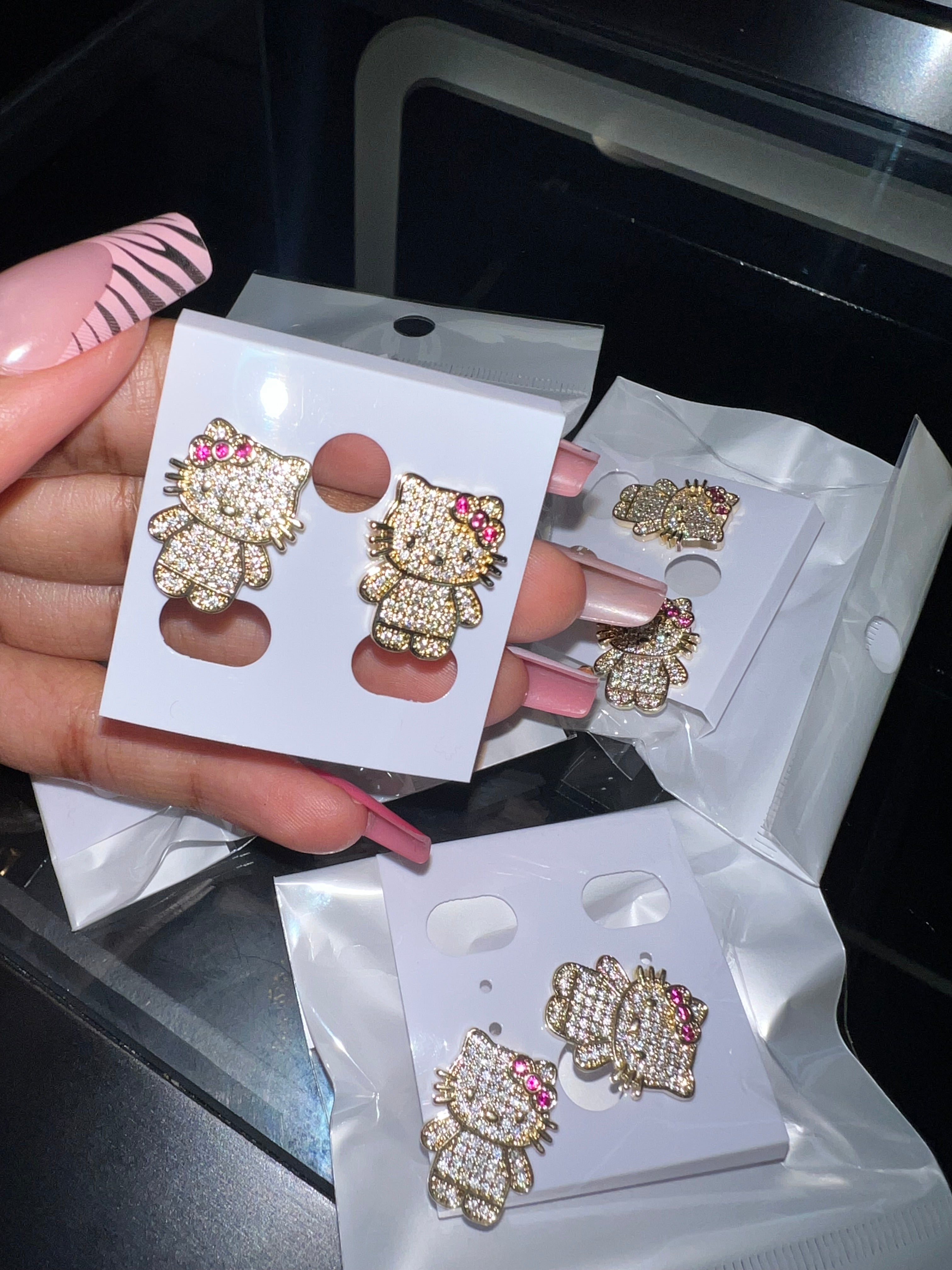Diamond kitty earrings