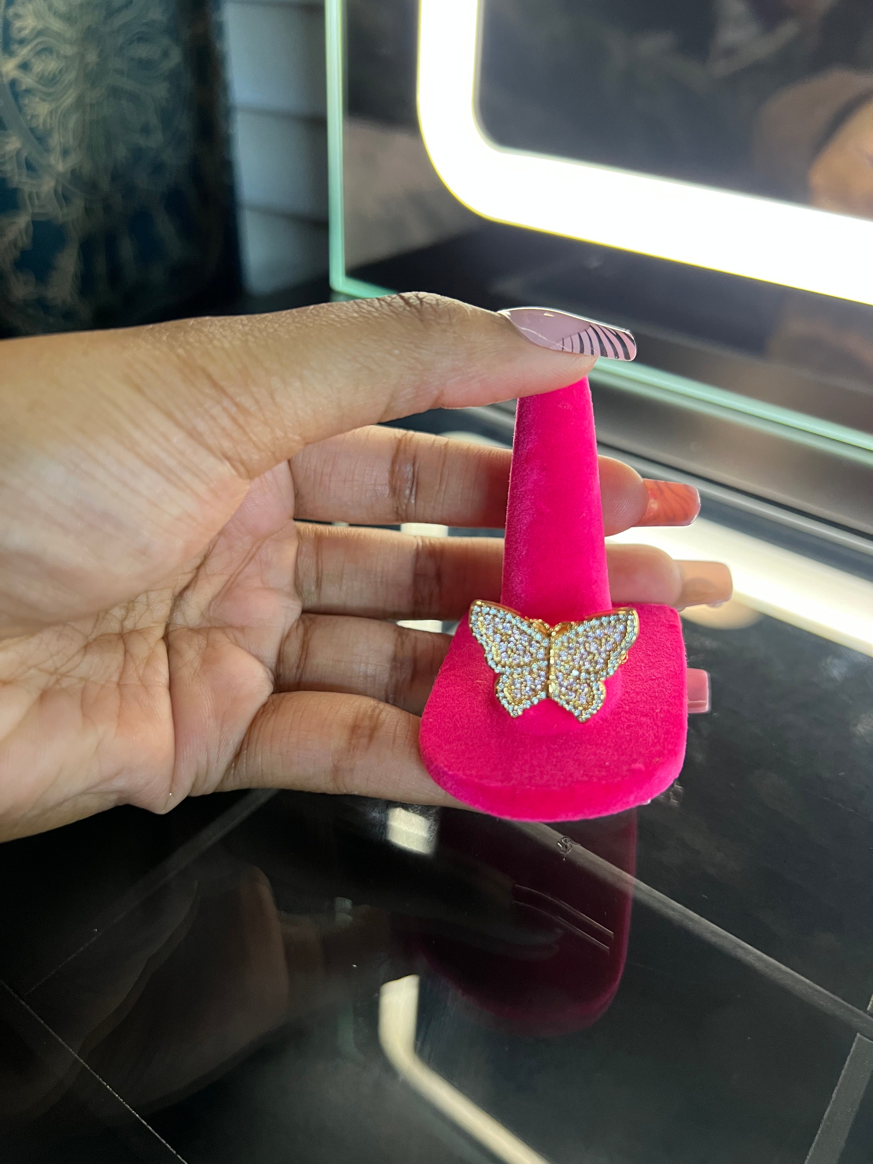 Pink bling butterfly ring