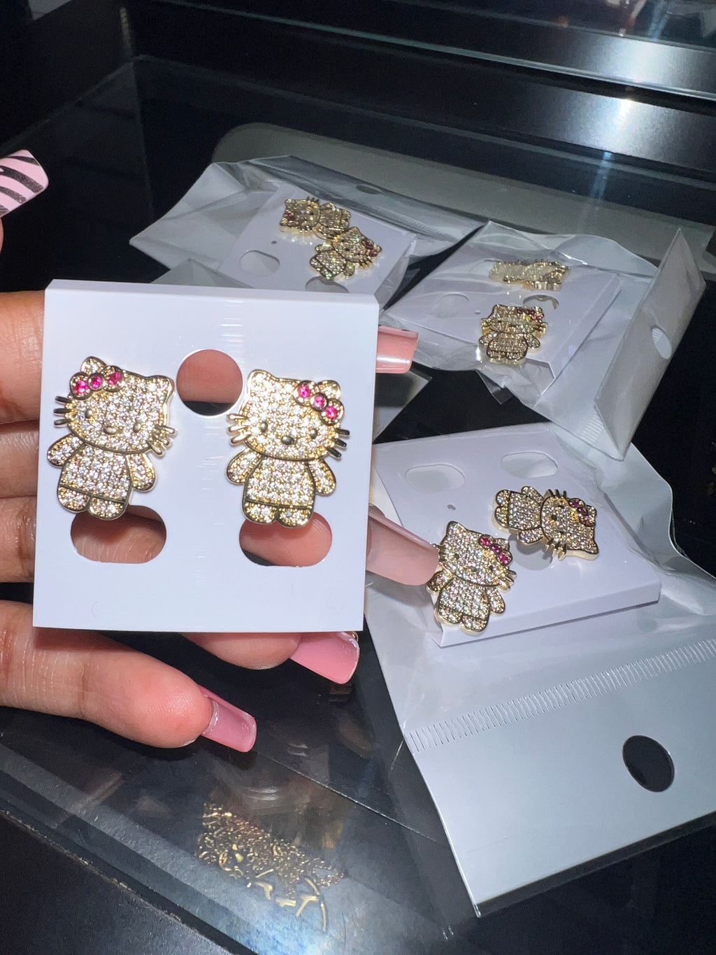 Diamond kitty earrings