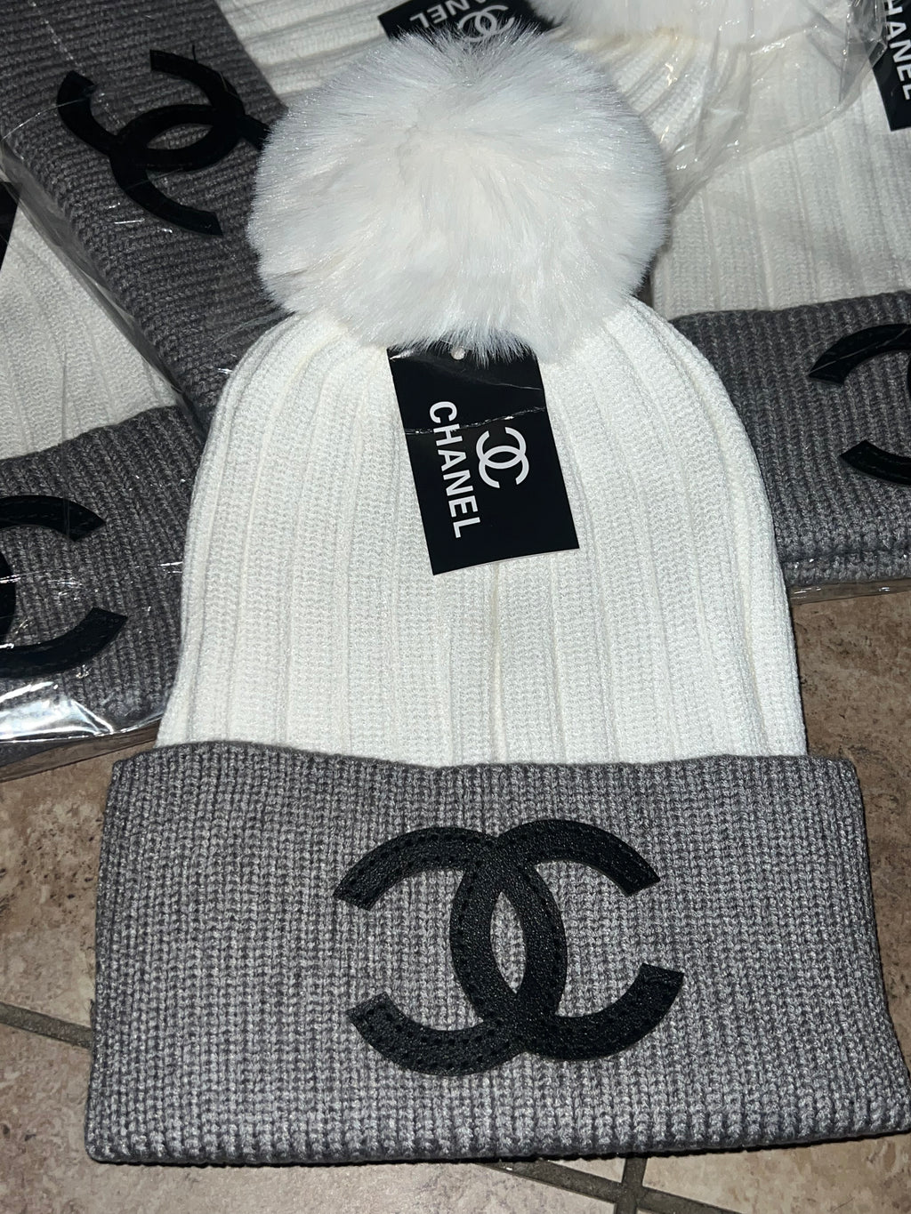 White and Grey C beanie