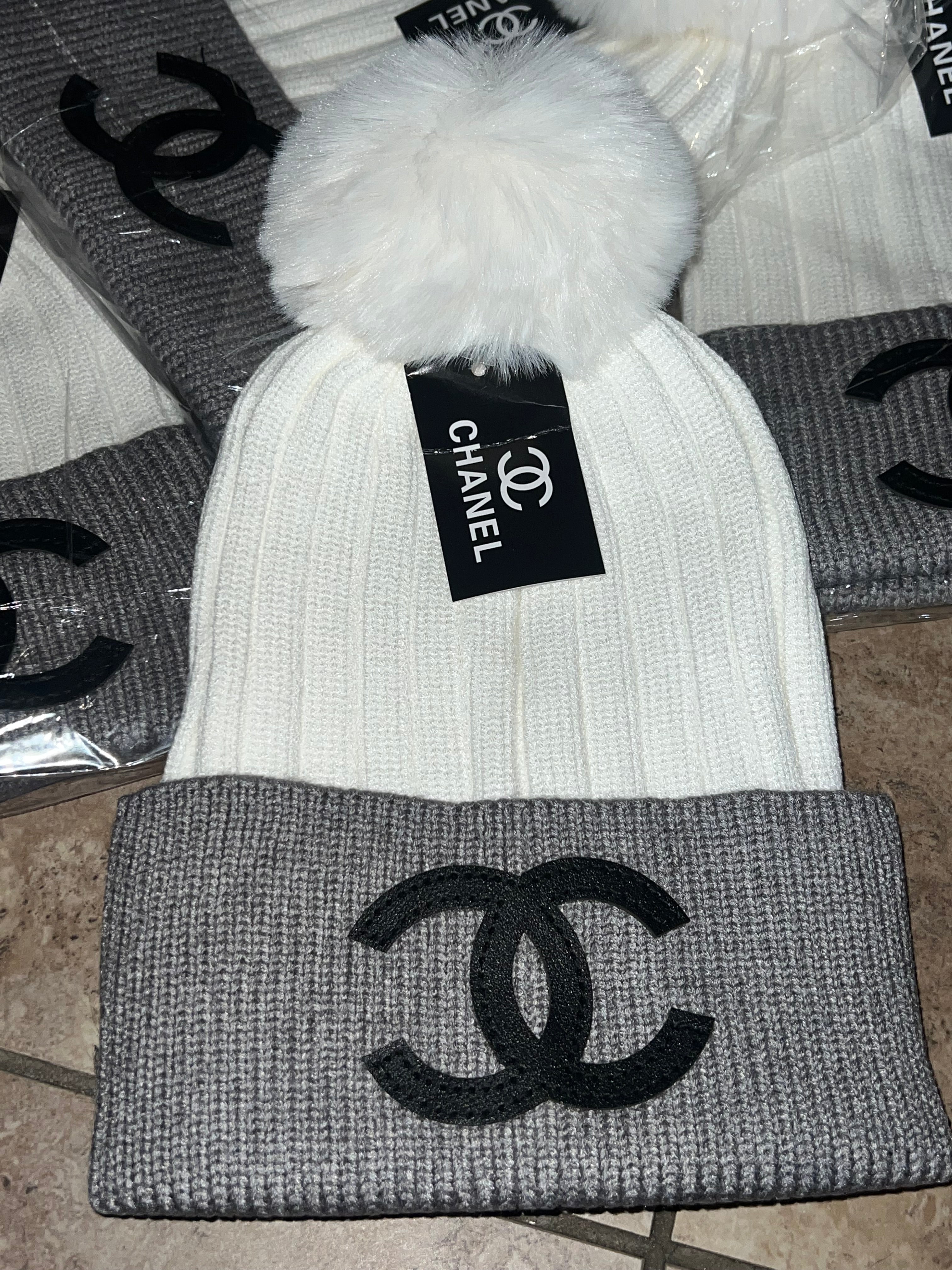 White and Grey C beanie