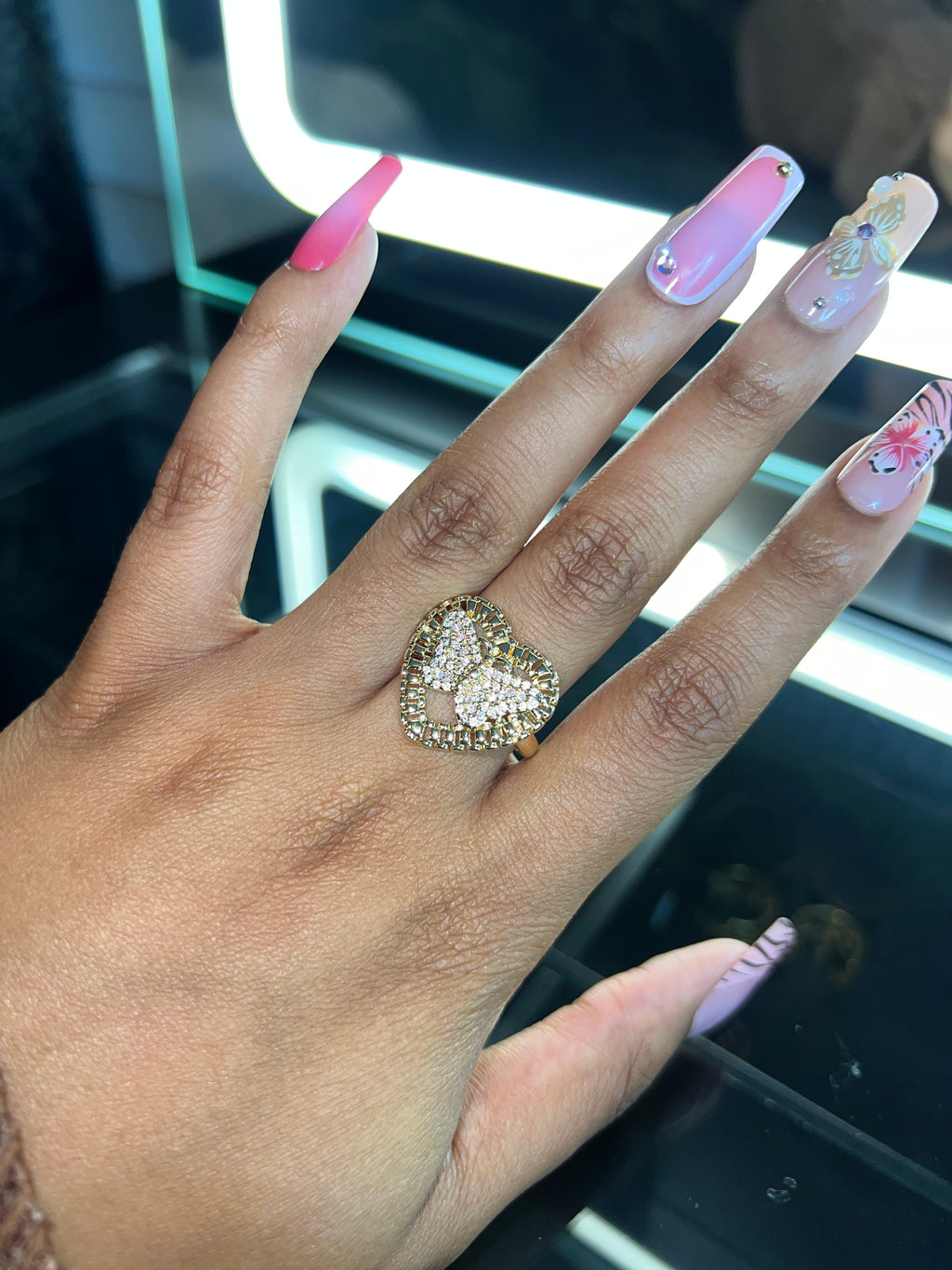 Bling butterfly Rolex heart ring