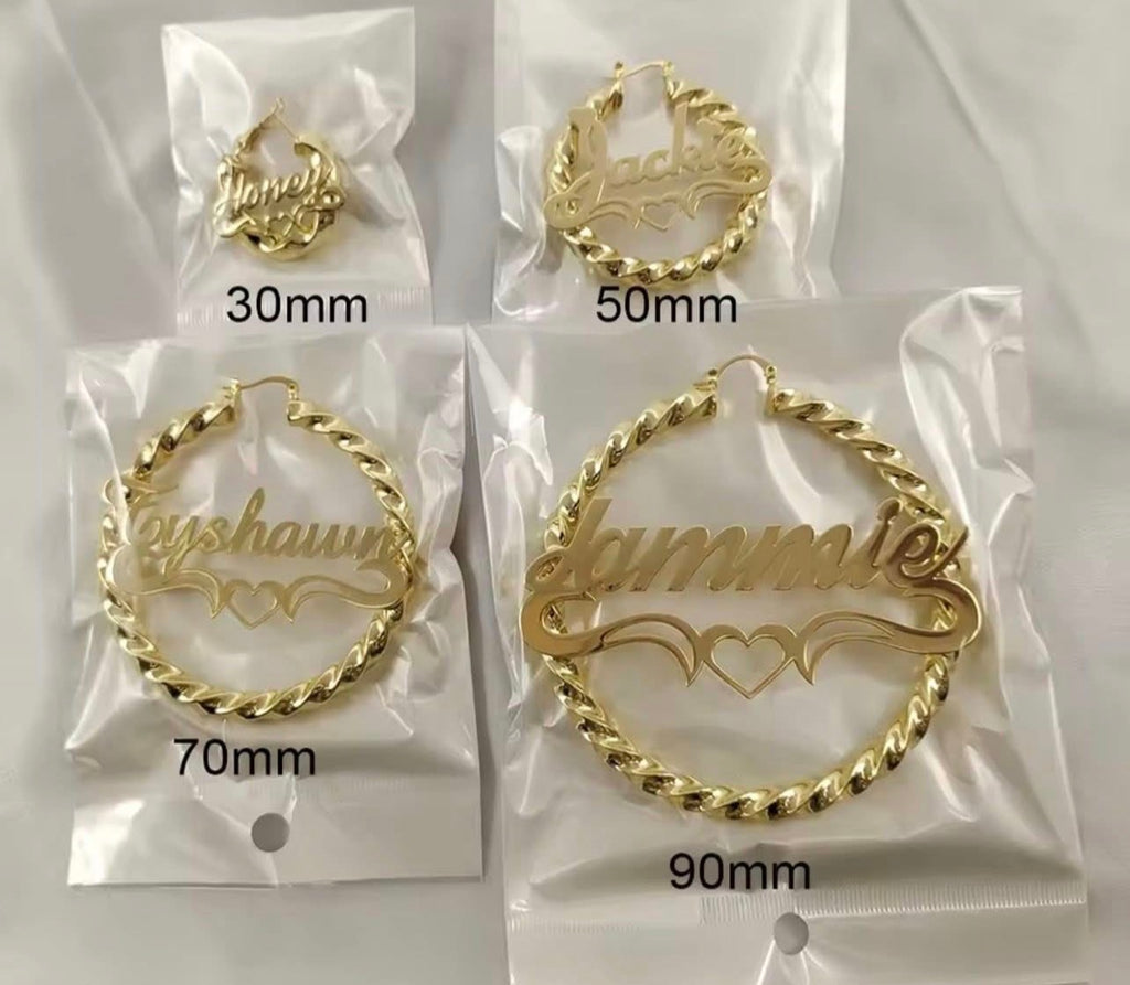 Custom name hoops with heart